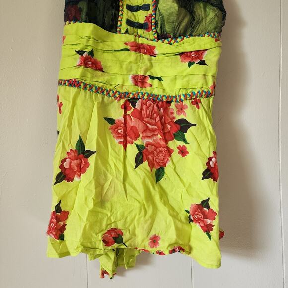 Free People Boho Fairy Grunge Blouse Floral Lace 10 Green - Picture 5 of 11